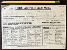 1907 PHILADELPHIA FREIGHT ALLOWANCE CREDIT MEMO KEYSTONE TYPE FOUNDRY picture