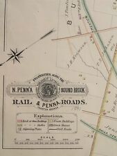 1890s antique PA BOUND BROOK RAILROAD MAP trenton div PHILA NEWTOWN NY RR PLATT picture