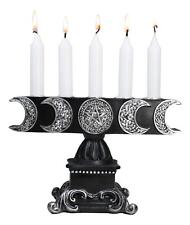 Wicca Triple Moon Pentagram On Scroll Pedestal Base Penta Taper Candles Holder picture