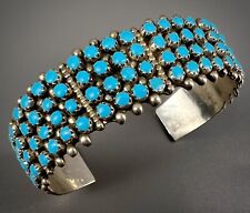 Vintage Zuni Sterling Silver 4 Row Snake Eye Turquoise Cuff Bracelet ~ MINT ~ picture