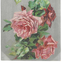 Happy Birthday Pink Roses Silver Stripe Background  Embossed GERMANY  pc2146 picture