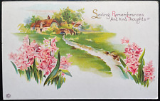 Vintage Victorian Postcard Loving Remembrance & Kind Thoughts - Pink Hyacinths picture