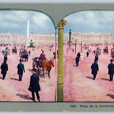 c1900s Paris, France Place de la Concorde Pub Square Litho Photo Stereo Card V10 picture
