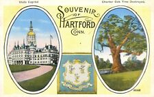 1935 Postcard SOUVENIR HARTFORD,Conn. STATE CAPITOL & Charter Oak Tree DESTROYED picture