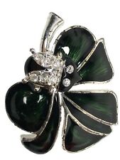 Vintage Signed Ladybug Leaf Enamel Brooch Pin Silver Tone Rhinestone 1.75” Bug picture