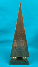 Vintage Modernist Hand Hammered Copper Triangular Obelisk on 3 Brass Spheres picture
