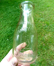 ALDERNEY DAIRY CO. Newark, NJ One Pint Embossed Glass Milk Bottle Vintage Rare picture