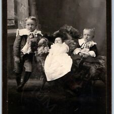 ID'd c1900s Cresco, IA Adorable Hoiness Siblings Cabinet Card Photo Burdick B22 picture