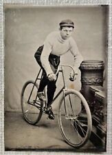 Vintage Old 1880s Tin Type Tintype Photo of Man Riding a Race BICYCLE Bike  picture