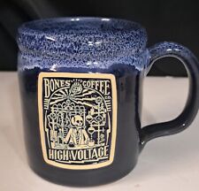 HTF Bones Coffee Co. HIGH VOLTAGE Handmade 12oz Mug Deneen Pottery Blue/Blue picture