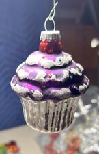 Christmas Ornaments Blown Glass Cupcake with Cherry Top Purple picture
