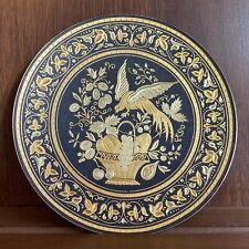 24k Gold Plated Damascene Decorative Plate Vintage Footed & Hook for Wall picture