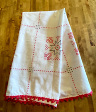 Vintage MCM Handmade Cross Stitch Tablecloth 36