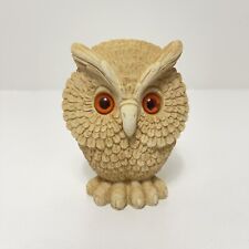 Vtg NORLEANS MCM England Alabaster Salt Stone Owl Orange Eyes Figurine 5” picture