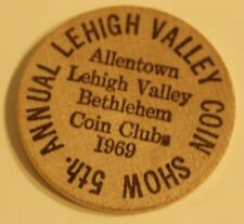 Vintage Leigh Valley Coin Show Wooden Nickel Bethlehem Pennsylvania 1969 picture