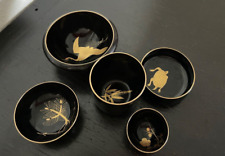 5 small lacquerware japanese bowls black vintage picture