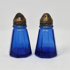 Hazel Atlas: Ritz Blue Vintage Salt And Pepper Shakers with Metal Lid Cobalt picture