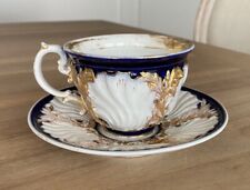 Antique Meissen Porcelain Cup & Saucer Set - Cobalt Blue & Gold - Raised Leaf picture