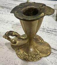 ANTIQUE FRENCH HEAVY BRASS CANDLE STICK WITH HANDLE picture