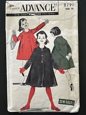 Vintage UNCUT 1940’s Advance 8791 Swing Coat Sewing Pattern Girl’s 10 picture