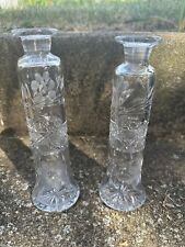 2 Cologne Perfume Bottle American Brilliant Period Cut Glass Etched Floral picture