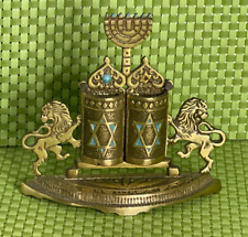 Vintage Judaica Hebrew 10 Commandments Lions O Judah Stand Israel Judaism Jewish picture