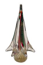 Vintage Glass Christmas Tree Clear Red Green Gold Glitter Made in Taiwan ROC picture