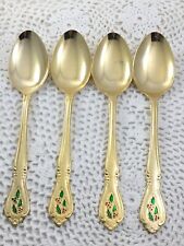 HOLLY Yuletide Unknown Manufacturer Holly Berry Christmas Gold 4 Oval Soup Spoon picture
