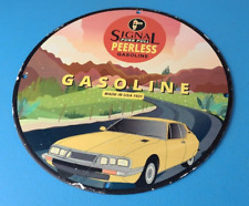 Vintage Signal Gasoline Sign - Purr Pull Peerless Gas Oil Pump Porcelain Sign picture