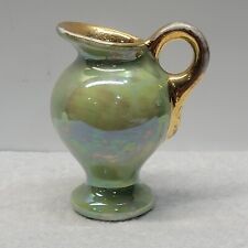 Vintage Minature Green Iridescent Gold Gilded Creamer/Pitcher picture