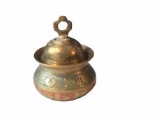 Vintage Brass India Claw Temple Bell W/Enameled Etched Pot picture