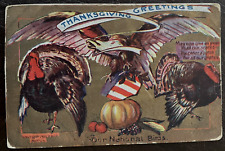 Postcard Thanksgiving Greetings Our National Birds Antique 1908 picture