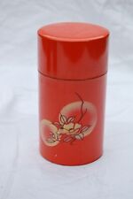 Vintage Chinese Japanese Tin Litho Loose Tea Canister Metal Cylindrical Orange picture
