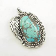 Vintage Native American Spiderweb Turquoise Feather Sterling Silver Pendant picture