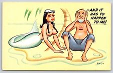 Comic Humor Brunette Mermaid Deserted Island Stranded Sailor Postcard UNP picture