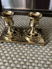 Pair Vintage Brass Candlestick Holders 3.5” Tall Square Base Made in Japan picture