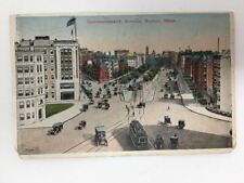 c. 1917 Boston Mass Commonwealth Avenue Street Scene Postcard Trolley Cars picture