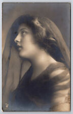 Vintage C1910 Veiled Young Woman Sepia RPPC Postcard P178 picture