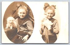 Postcard RPPC Christmas Day Cute Little Girl Bow Dual View Adorable Puppy Dog C3 picture