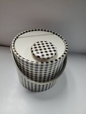 Cute Vintage 1950s/60s Chocolate & White Gingham Plaid Vinyl Ice Bucket Cooler picture