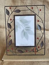 Coldwater Creek 4x6 Photo Metal Frame Leaves Vines Red Bead Berries Overall 7x9 picture