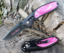 Women's Black Pink Swirl Spring Assisted Pocket Knife Girls Ladies Super Bitch picture