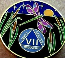 Black Gold Blue DragonFly Alcoholics Anonymous AA 7 year Medallion Token Chip picture