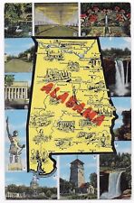 Postcard Alabama State Outline With Views Of Features, Cities & All Color — C19 picture