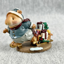 Vintage Victorian Christmas Mouse Figurine Ice Skating w Sleigh Presents Resin picture