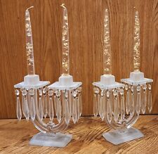 1930s-1950's Heisey Art Deco Pressed Glass Candlesticks With Prisms and Bobeche picture