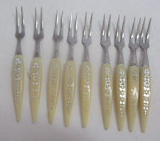 9 Vintage Plastic Handle Cocktail Forks picture