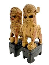Foo Dog Figurine Pair Fu Lion Carved Wood Gold Gilt Asian Antique Oriental Decor picture