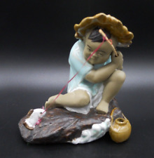 SCARCE VINTAGE LARGE ASIAN CHINESE SHIWAN BOY FISHING FIGURINE SCULPTURE picture