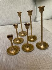 Set of Six Mid-Century Brass Tulip Graduated Slender Candle Holders  picture